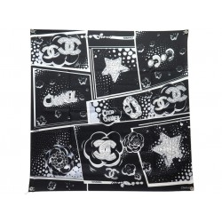 NEUF FOULARD CHANEL COCO ETOILE LOGO CC BIJOUX CARRE 90 TWILL DE SOIE SCARF 530€