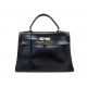 VINTAGE SAC A MAIN HERMES KELLY 33 RETOURNE CUIR BOX NOIR 1950 LEATHER HAND BAG