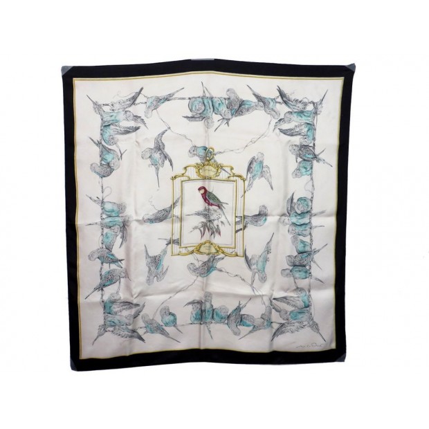 VINTAGE FOULARD HERMES PERRUCHES DE PORET CARRE EN SOIE BLEU SILK SCARF 345€