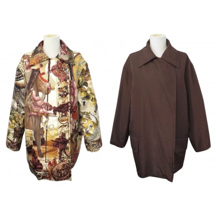 RARE MANTEAU HERMES REVERSIBLE LES AMERIQUES & FAUNE ET FLORE DU TEXAS 42 L COAT