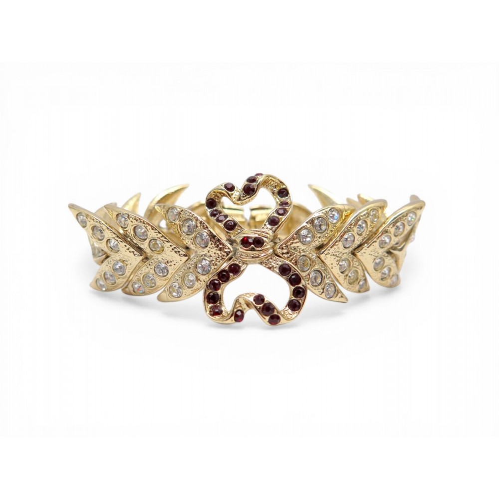 NEUF VINTAGE BRACELET YVES SAINT LAURENT DOUBLE COEUR ARTY COLLECTION 84 18.8CM