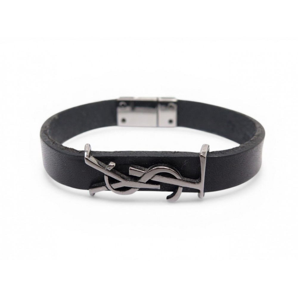 BRACELET SAINT LAURENT CASSANDRE 708815 16 CM EN CUIR NOIR LEATHER BANGLE 290€