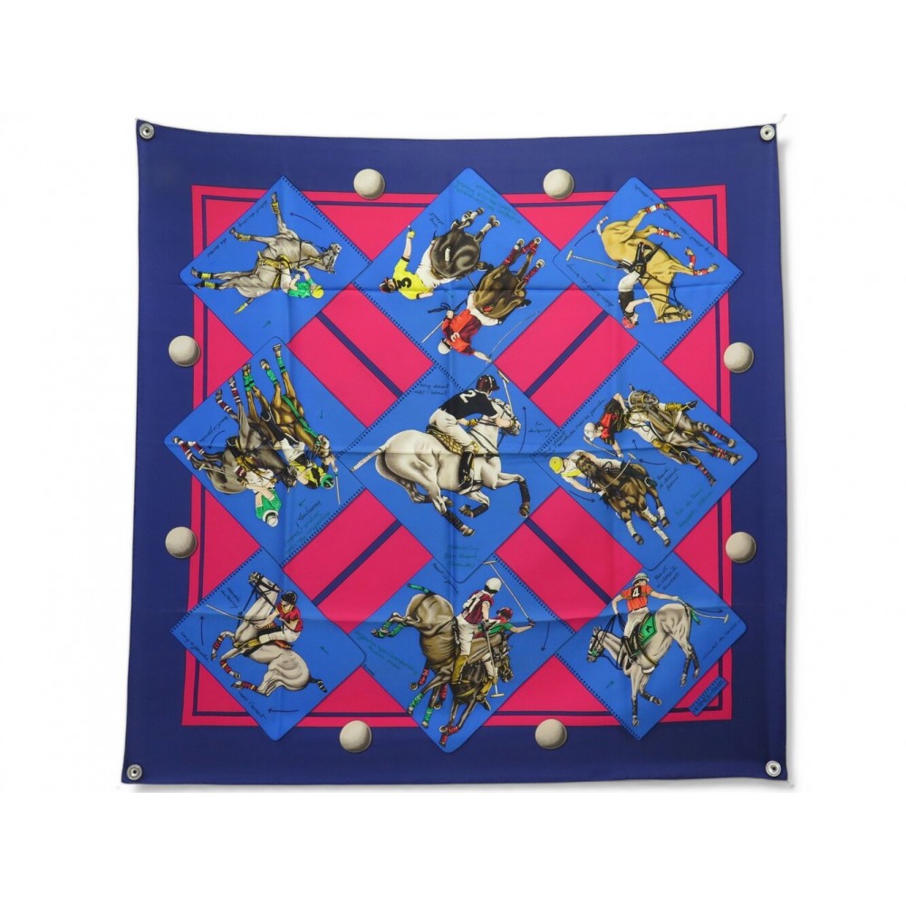 VINTAGE FOULARD HERMES MONDE DU POLO CUP PALM BEACH CRISSEY 1987 SOIE SCARF 580€