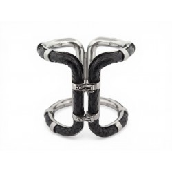 NEUF BRACELET LANVIN MANCHETTE 16CM CUIR PYTHON NOIR ACIER PALLADIE BANGLE 690€