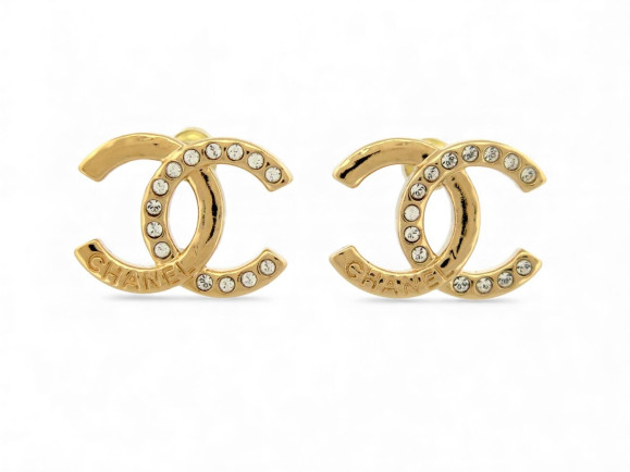 boucles d'oreilles chanel logo cc strass en
