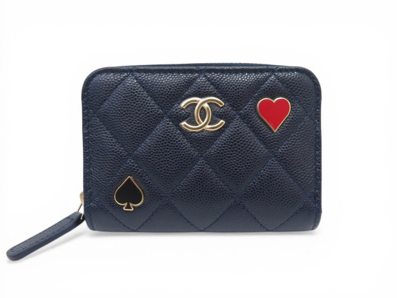  porte monnaie chanel pique et coeur en cuir bleu