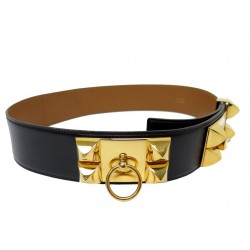 VINTAGE CEINTURE HERMES MEDOR COLLIER DE CHIEN CUIR BOX NOIR 75 1996 BELT 3400€