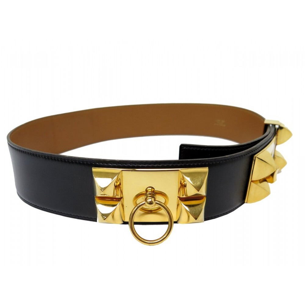 VINTAGE CEINTURE HERMES MEDOR COLLIER DE CHIEN CUIR BOX NOIR 75 1996 BELT 3400€