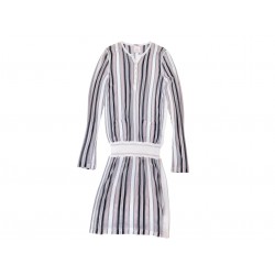 ROBE CHANEL A RAYURES P27539V20069 M 40 VISCOSE TRICOLORE ROSE NOIR DRESS 4500€