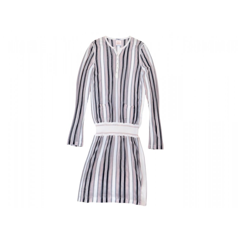 ROBE CHANEL A RAYURES P27539V20069 M 40 VISCOSE TRICOLORE ROSE NOIR DRESS 4500€