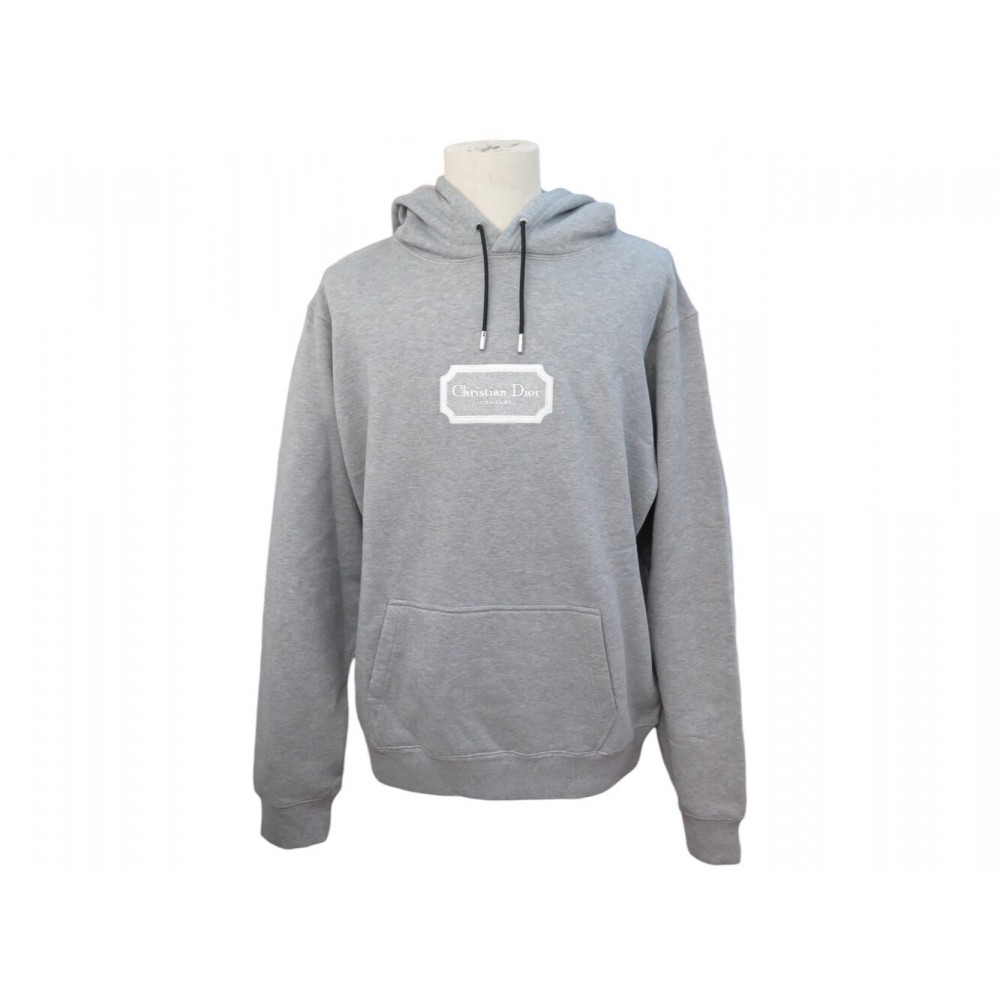 NEUF PULL A CAPUCHE DIOR 243J691A0531 XL 56 EN COTON GRIS HOODIE SWEATER 1100€
