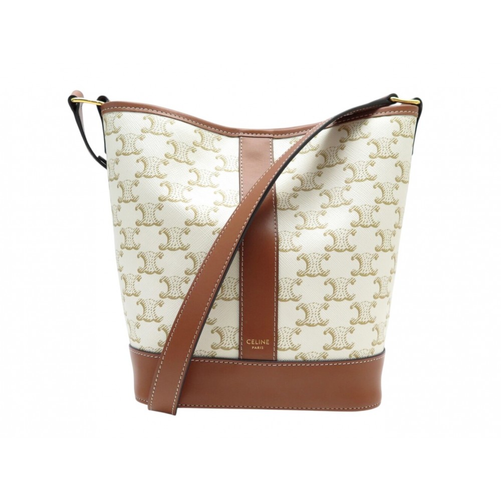 NEUF SAC A MAIN CELINE 191442 SEAU EN TOILE TRIOMPHE BLANC VEAU BUCKET BAG 1400€