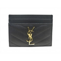 NEUF PORTE CARTES SAINT LAURENT CASSANDRE 423291 CUIR NOIR LOGO CARD HOLDER 390€