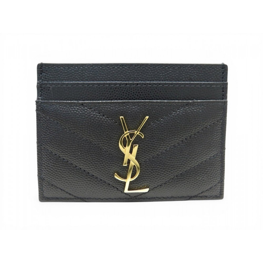 NEUF PORTE CARTES SAINT LAURENT CASSANDRE 423291 CUIR NOIR LOGO CARD HOLDER 390€