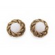 VINTAGE BOUCLES D'OREILLES CHANEL GRANDES PUCES RONDES PERLE METAL DORE EARRINGS