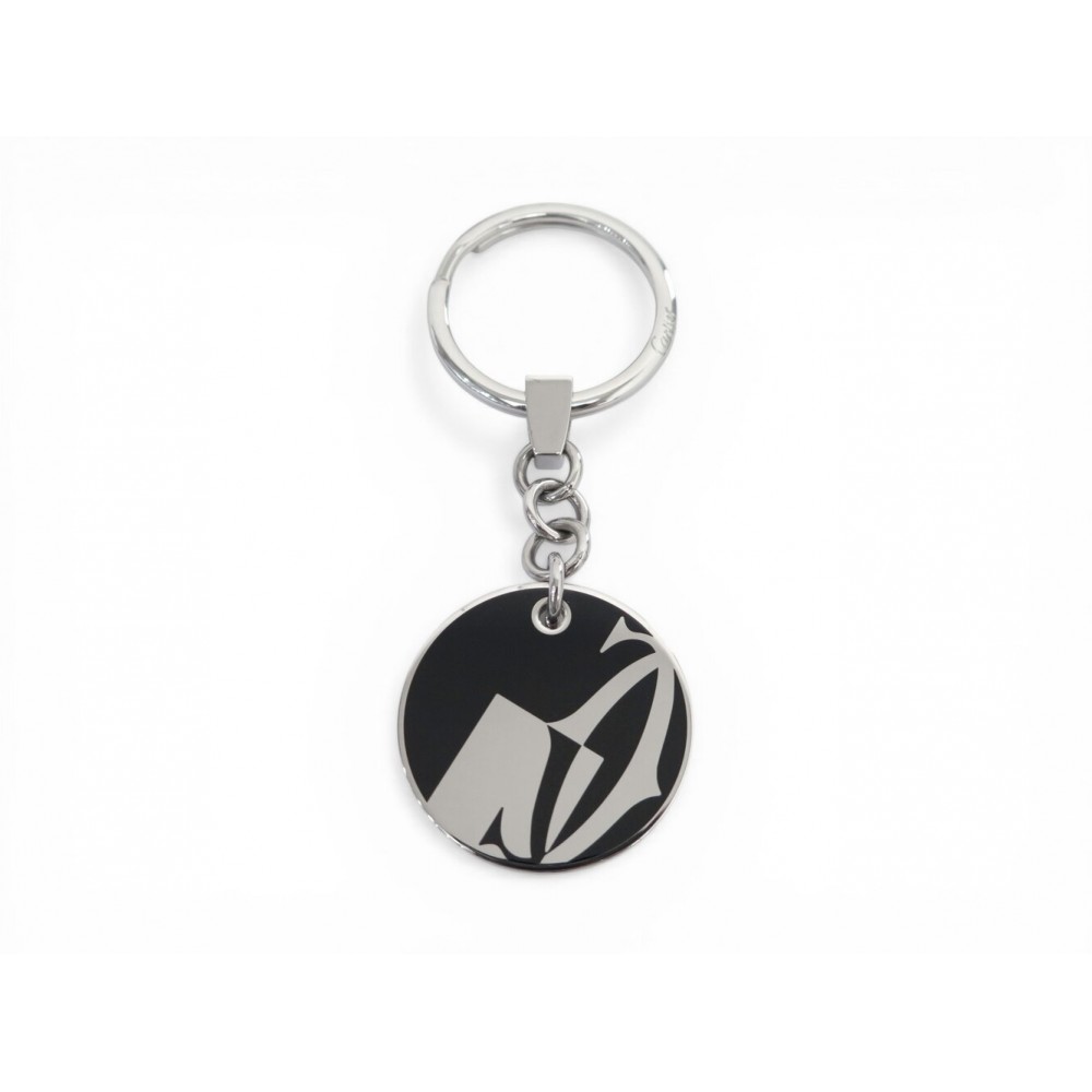 NEUF PORTE CLES MUST DE CARTIER T1220449 ACIER PALLADIE EMAIL NOIR KEY RING 350€