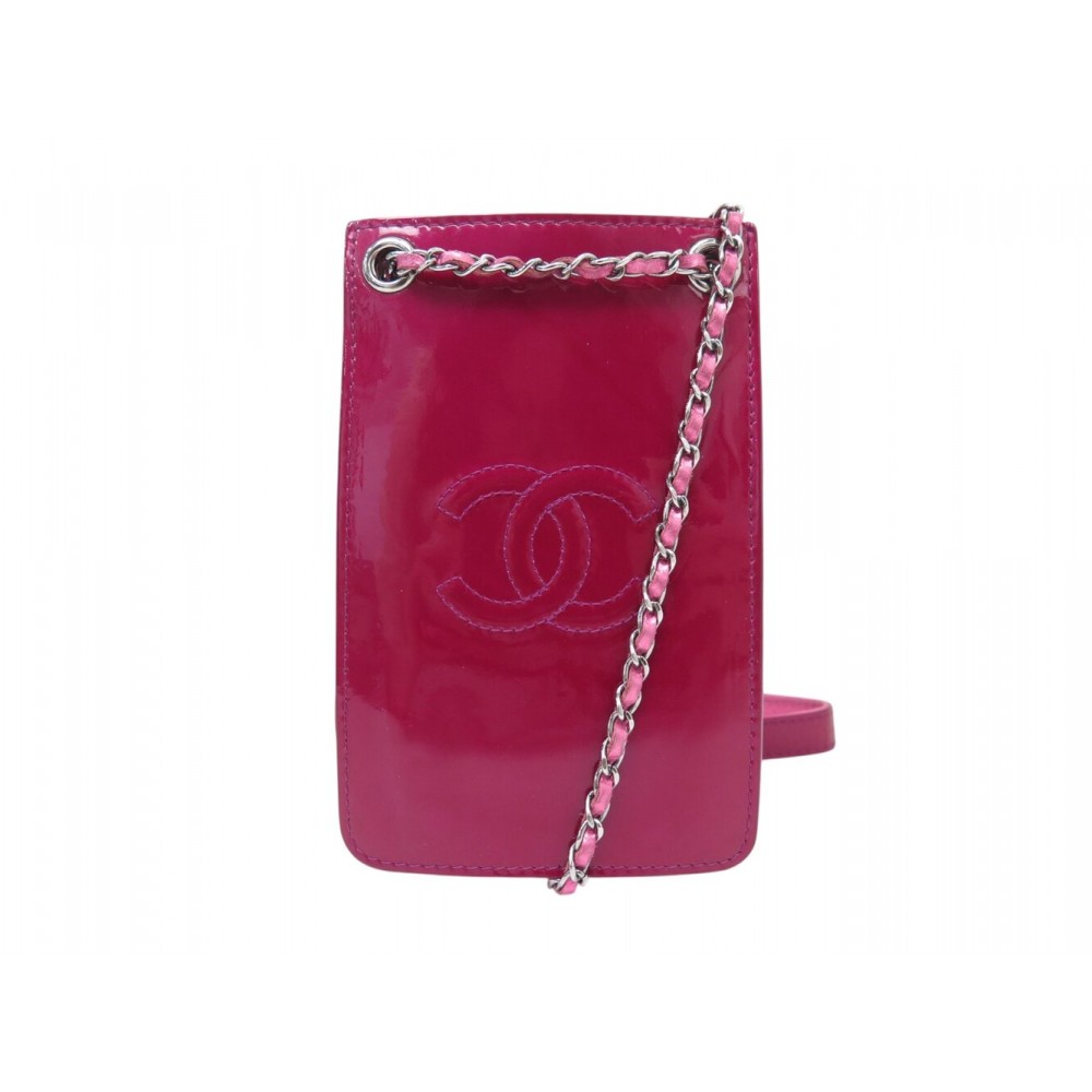 SAC CHANEL POCHETTE TELEPHONE LOGO CC BANDOULIERE CUIR VERNIS PHONE POUCH 2000€