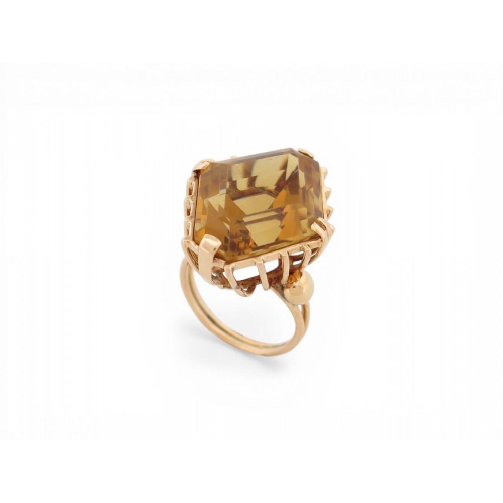 BAGUE COCKTAIL CITRINE LOSANGE SERTIE EN CAGE T55 EN OR ROSE 18K PINK 12GR RING