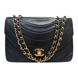 VINTAGE SAC A MAIN CHANEL TIMELESS SIMPLE RABAT DEMI LUNE EN CUIR NOIR BAG 6100€