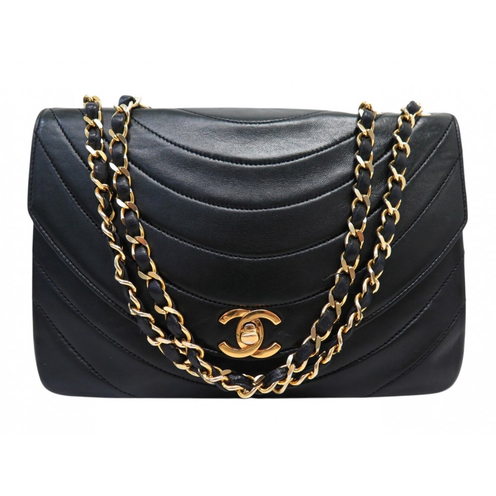 VINTAGE SAC A MAIN CHANEL TIMELESS SIMPLE RABAT DEMI LUNE EN CUIR NOIR BAG 6100€