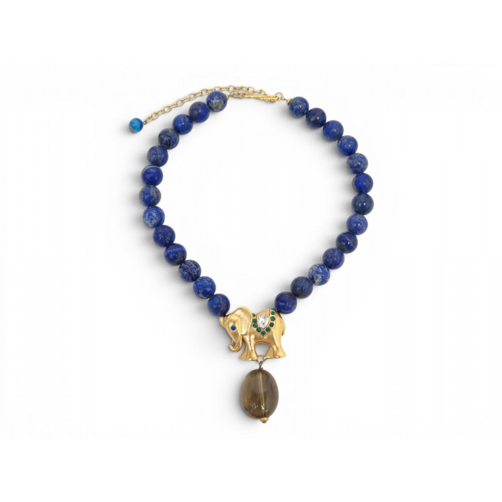 COLLIER PHILIPPE FERRANDIS PENDENTIF ELEPHANT PERLES LAPIS LAZULI NECKLACE 495€