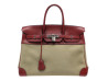SAC A MAIN HERMES BIRKIN 35 TOILE BEIGE ET CUIR SWIFT ROUGE 2007 HAND BAG PURSE