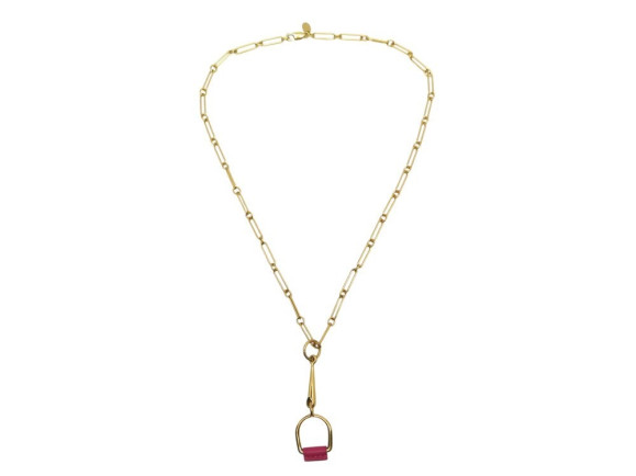 NEUF COLLIER HERMES HERITAGE EQUESTRE PM CUIR METAL DORE BOITE SAC NECKLACE 580€