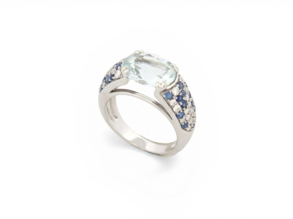 BAGUE MAUBOUSSIN NUIT D'AMOUR T52 OR PIERRE AIGUE MARINE DIAMANTS SAPHIRS 4230€
