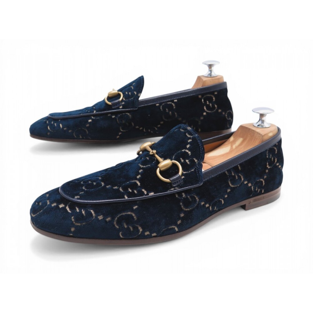 CHAUSSURES GUCCI JORDAAN 430088 MORS LOGO GG 5.5 IT 40.5 FR EN VELOURS BLEU 620€