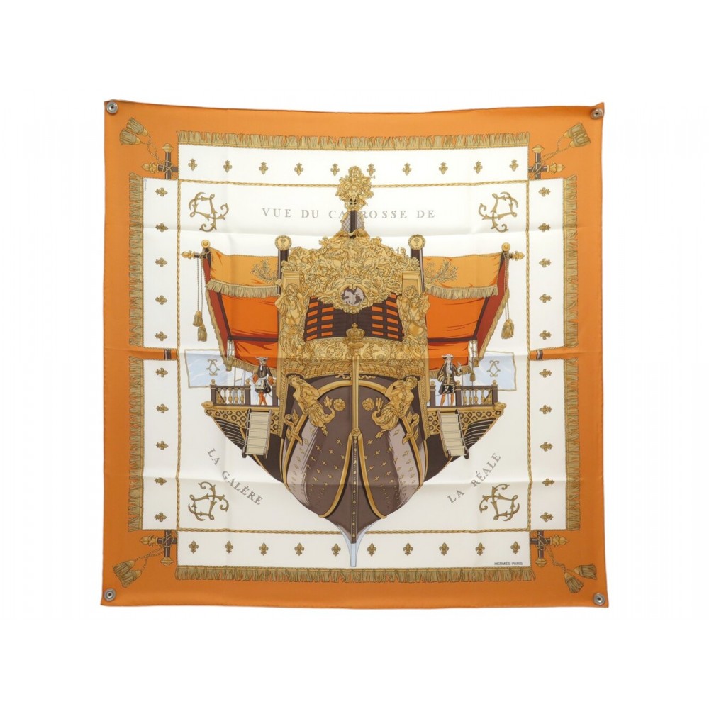 NEUF VINTAGE FOULARD HERMES VUE DU CARROSSE DE LA GALERE CARRE 90 CM SCARF 580€