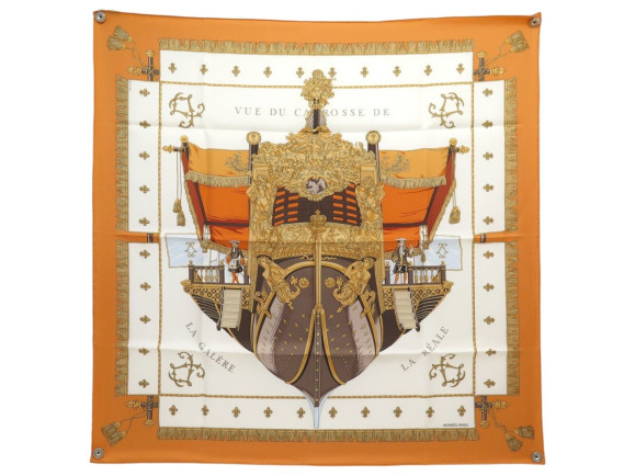 NEUF VINTAGE FOULARD HERMES VUE DU CARROSSE DE LA GALERE CARRE 90 CM SCARF 580€