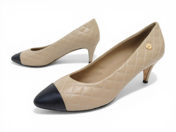 CHAUSSURES CHANEL BIJOU CAMELIA G31097 39.5 CUIR MATELASSE BICOLORE SHOES 1100€