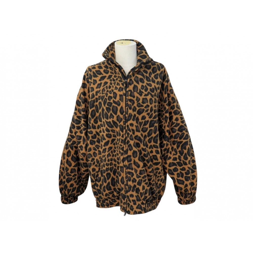 NEUF VESTE BALENCIAGA 678409 BLOUSON POLAIRE MOTIFS LEOPARD S 36 OVERSIZE 2400€
