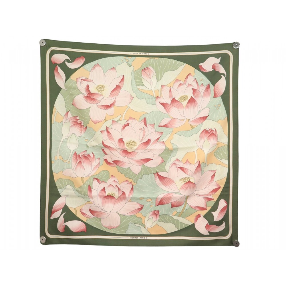 VINTAGE FOULARD HERMES FLEURS DE LOTUS 1ERE EDITION 1976 CARRE SOIE SCARF 580€