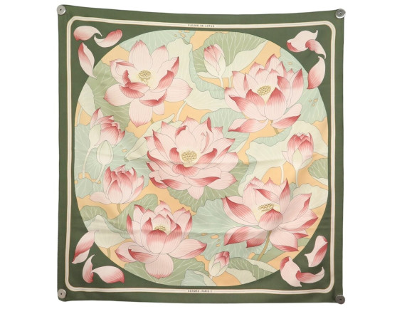 VINTAGE FOULARD HERMES FLEURS DE LOTUS 1ERE EDITION 1976 CARRE SOIE SCARF 580€