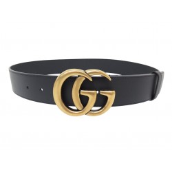NEUF CEINTURE GUCCI BOUCLE LOGO GG MARMONT 397660 CUIR NOIR LARGE T100 BELT 450€
