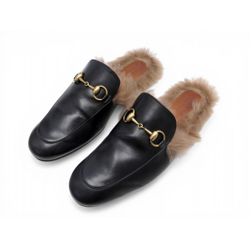 CHAUSSURES GUCCI MULES PRINCETOWN 6.5 41 FR CUIR FOURRURE SANDALES SLIPPERS 890€