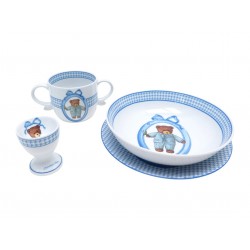 NEUF SET CHRISTIAN DIOR DIORY BEAR 2 ASSIETTES TASSE COQUETIER PORCELAINE BLEUE