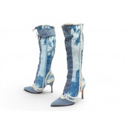 VINTAGE BOTTES CHRISTIAN DIOR CAVALIERES LOGO CD 40.5 JOHN GALLIANO PEAU LAINEE