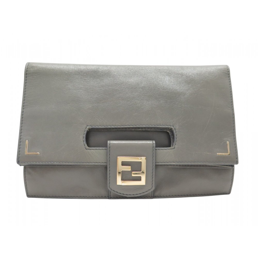 SAC A MAIN FENDI POCHETTE FERMOIR FF 8M0233 EN CUIR TAUPE CLUTCH HAND BAG 1200€