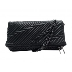 NEUF SAC A MAIN ZADIG & VOLTAIRE POCHETTE ROCK ZIGZAG BANDOULIERE CUIR BAG 445€