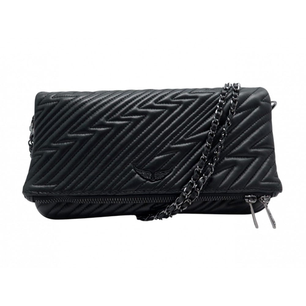 NEUF SAC A MAIN ZADIG & VOLTAIRE POCHETTE ROCK ZIGZAG BANDOULIERE CUIR BAG 445€