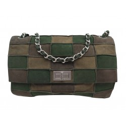VINTAGE SAC A MAIN CHANEL 2.55 PATCHWORK DAIM MARRON ET VERT DEER HAND BAG 6800€