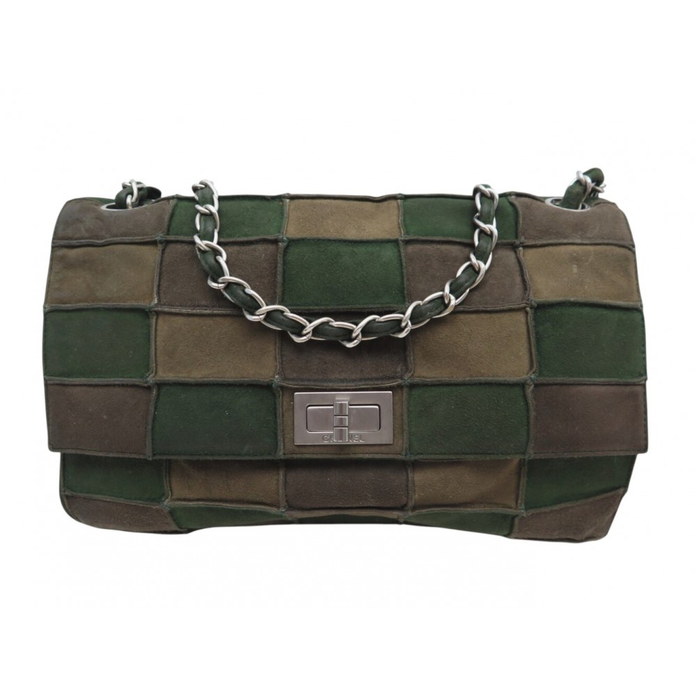 VINTAGE SAC A MAIN CHANEL 2.55 PATCHWORK DAIM MARRON ET VERT DEER HAND BAG 6800€