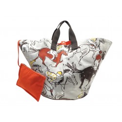 NEUF SAC A MAIN HERMES FINISH GRAND CABAS DE PLAGE MOTIF CHEVAUX GALOP TOTE BAG