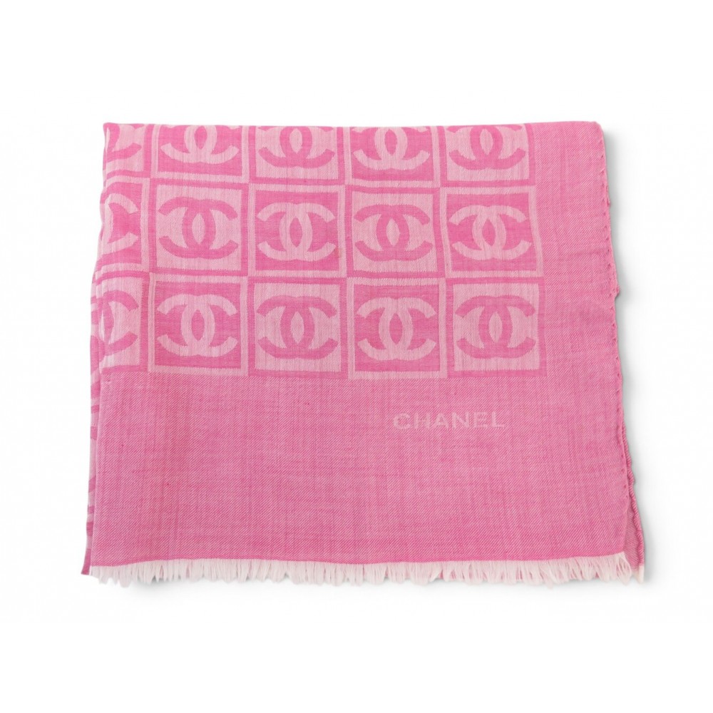 ETOLE FOULARD CHANEL LOGO CC 70X180CM EN CACHEMIRE & SOIE ROSE SHAWL SCARF 1090€