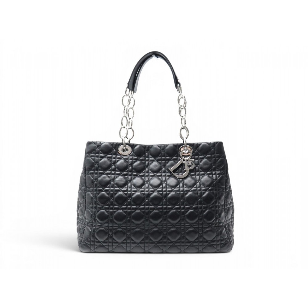 NEUF SAC A MAIN CHIRSTIAN DIOR LADY SOFT CUIR CANNAGE NOIR TOTE HAND BAG 3900€