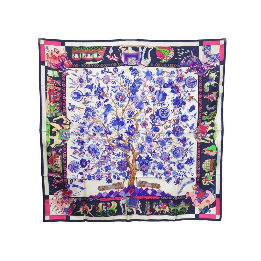 foulard hermes fantaisies indiennes en soie bleu