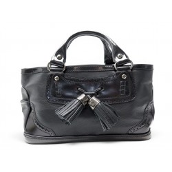 NEUF SAC A MAIN CELINE BOOGIE POMPONS TASSELS CUIR GRAINE & VERNIS NOIR BAG 990€