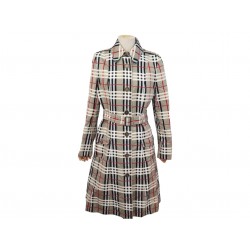 MANTEAU BURBERRY TRENCH MOTIF TARTAN CHECK CEINTURE L 42 COTON BEIGE COAT 2980€